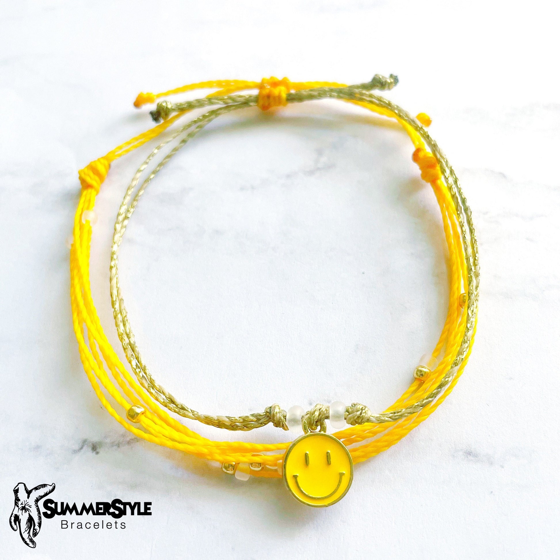 Yellow Happy Face Adjustable Waterproof Bracelet Pack, Happy Face Bracelet, Summer Jewelry, Happy Face Bracelet, SummerStyle Bracelets