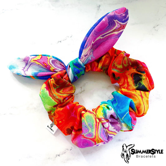 Liquid Rainbow Scrunchie, Scrunched Bow Hair Tie, Hair Bow, Pride Gift, Hair Accessories, Bow Hair Tie, SummerStyle Bracelets