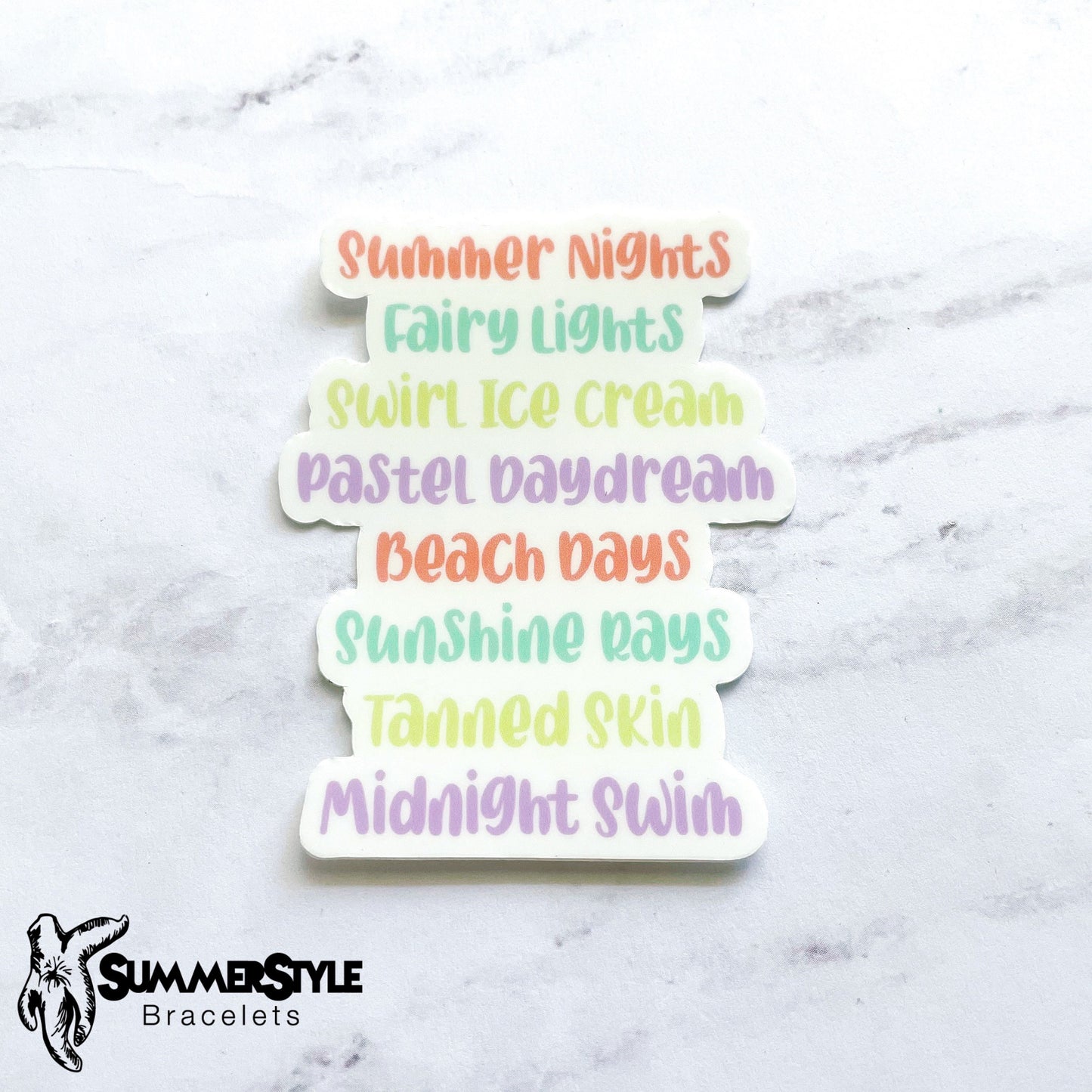 Summer Things Waterproof Sticker, Waterproof Decals, Stickers, Water Bottle Stickers, SummerStyle Bracelets