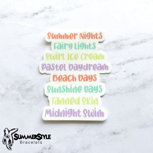 Summer Things Waterproof Sticker, Waterproof Decals, Stickers, Water Bottle Stickers, SummerStyle Bracelets