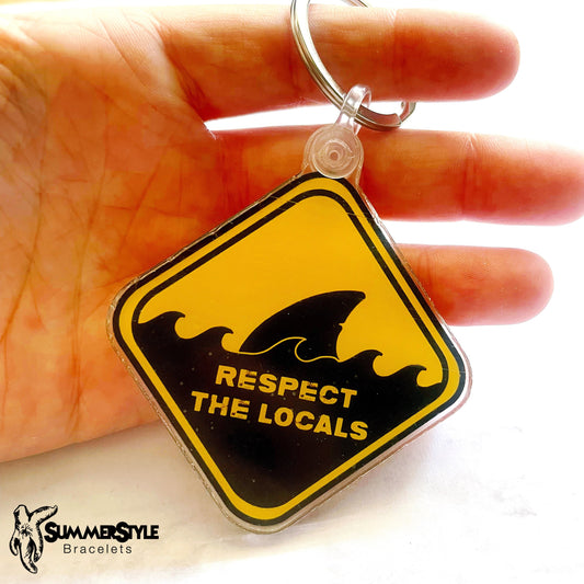 Respect the Locals Shark Fin Acrylic Keychain, Surf Gift, Backpack Keychain, Shark Keychain, SummerStyle Bracelets