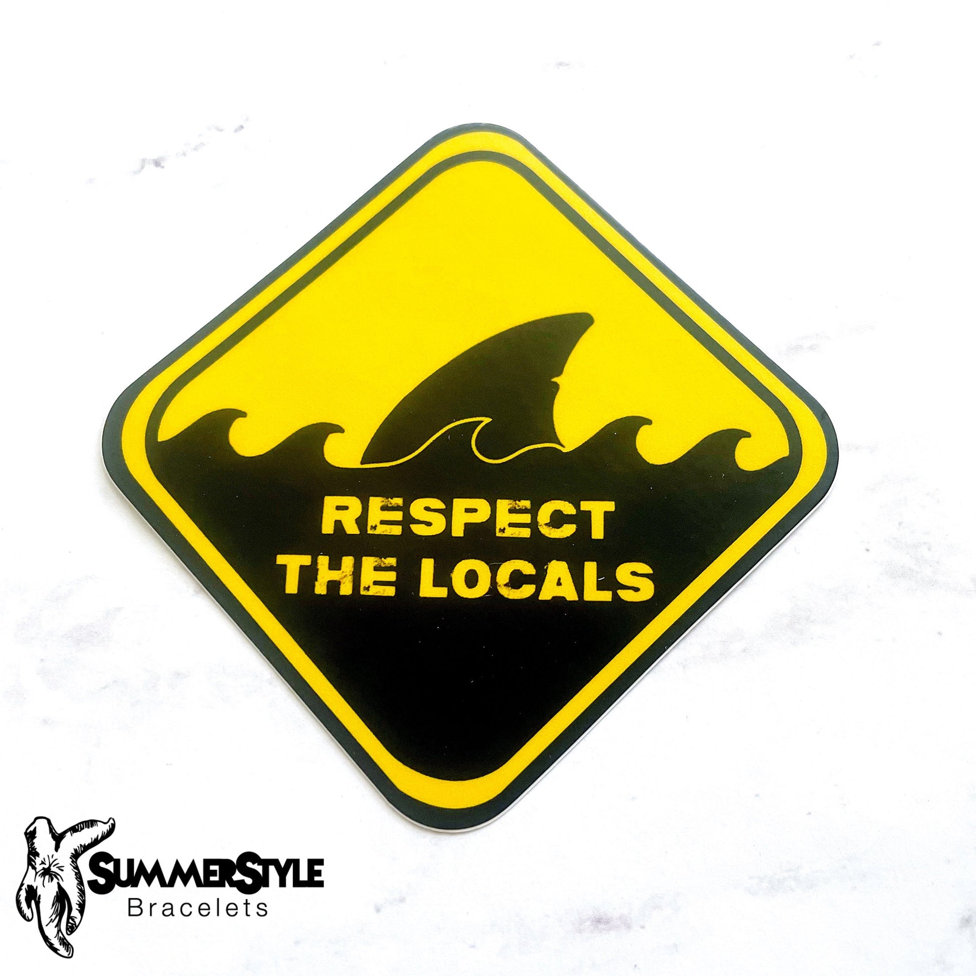 Respect the Locals Shark Fin Waterproof Sticker, Waterproof Decals, Laptop Stickers, Water Bottle Stickers, SummerStyle Bracelets