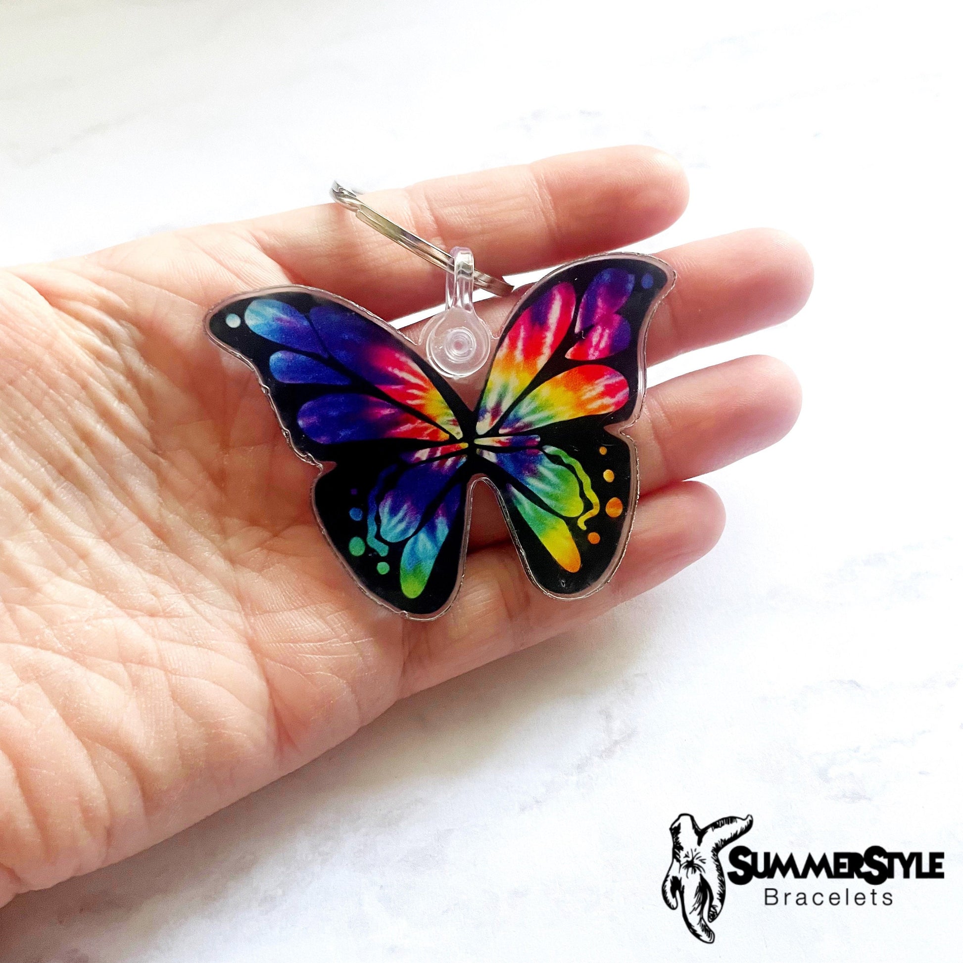 Rainbow Tie Dye Butterfly Acrylic Keychain, Butterfly Gift, Backpack Keychain, Butterfly Keychain, SummerStyle Bracelets