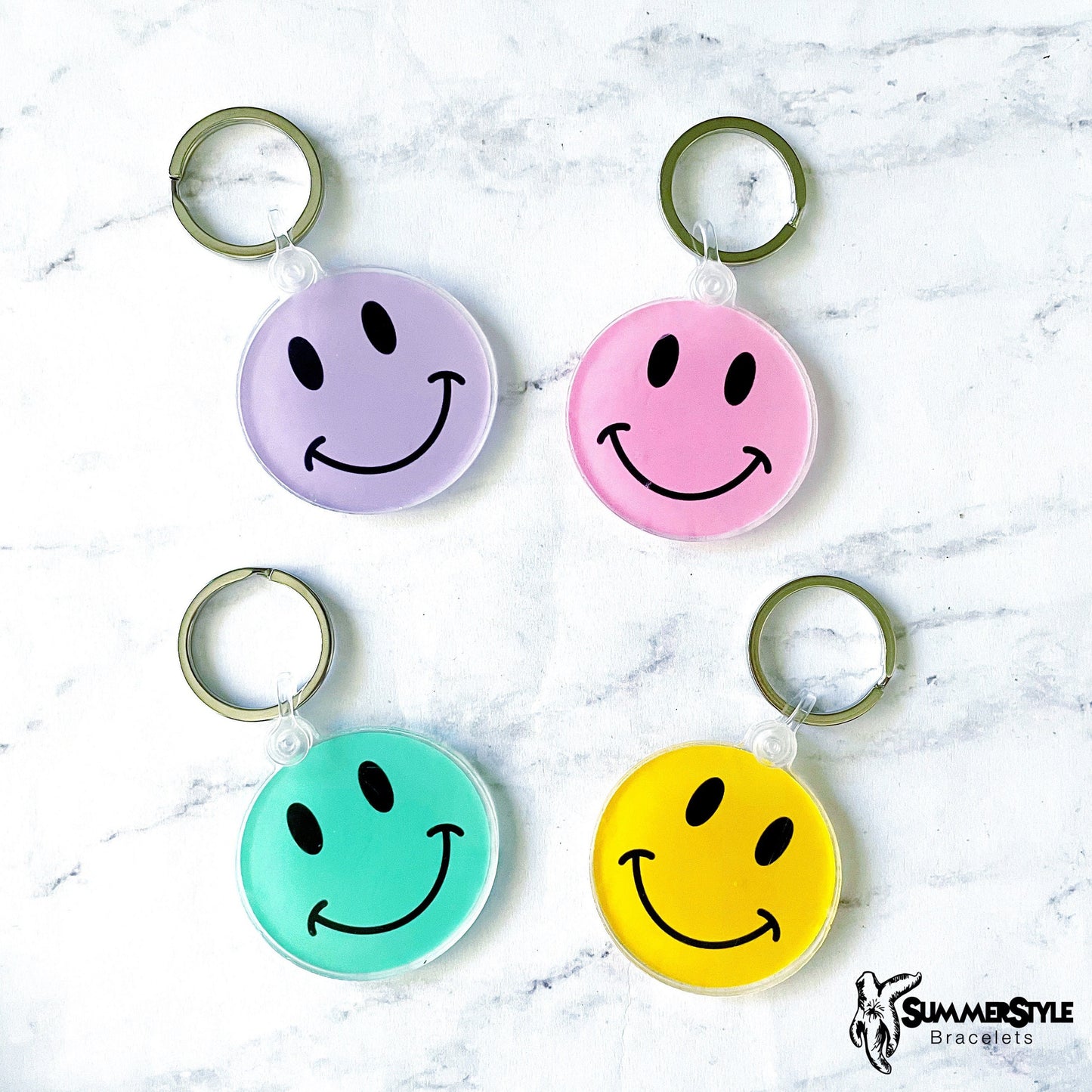 Happy Face Acrylic Keychain, Happy Gift, Backpack Keychain, SummerStyle Bracelets