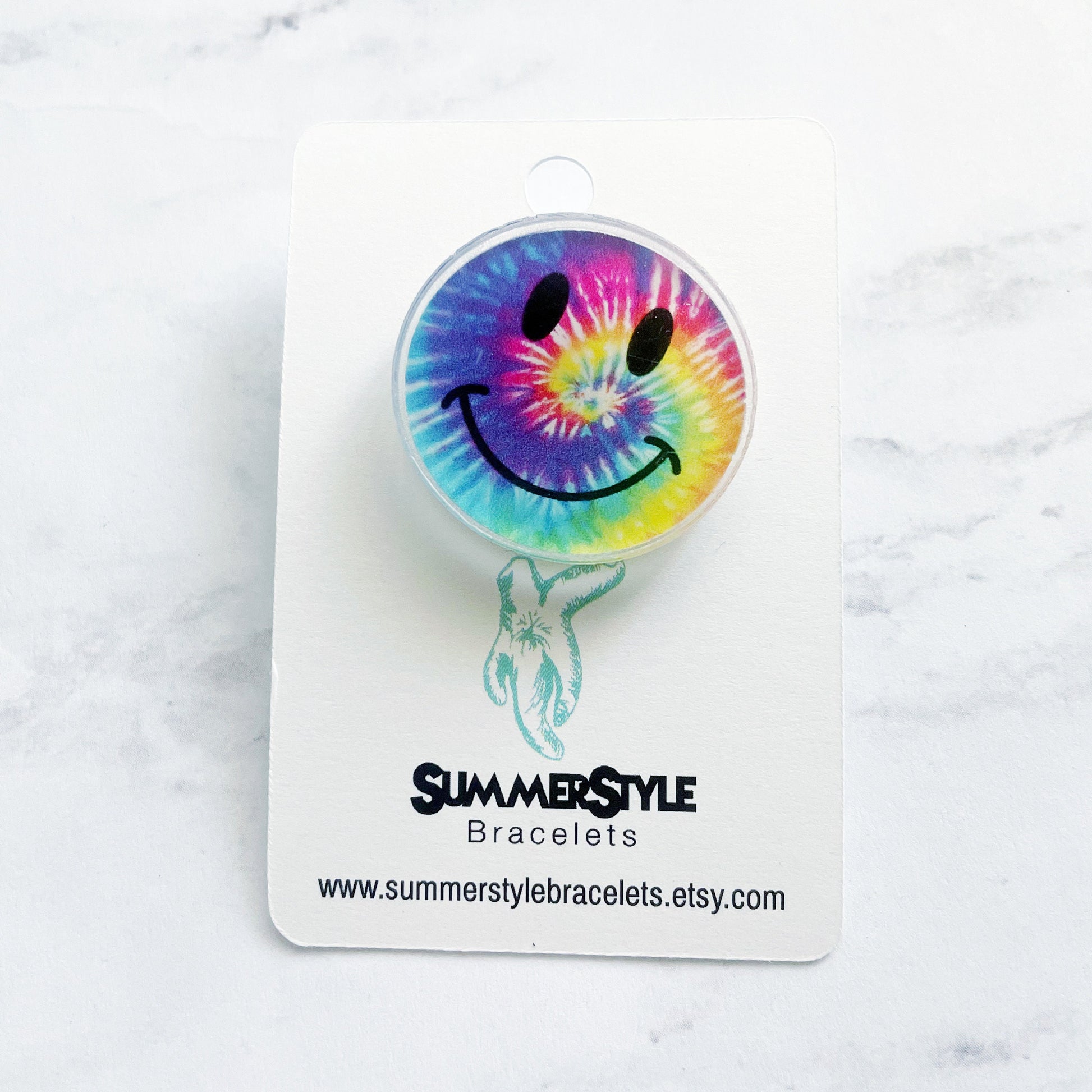 Tie Dye Happy Face Acrylic Pin, Backpack Pin, Summer Pin, Happy Face Pin, Mini Acrylic Pin, SummerStyle Bracelets
