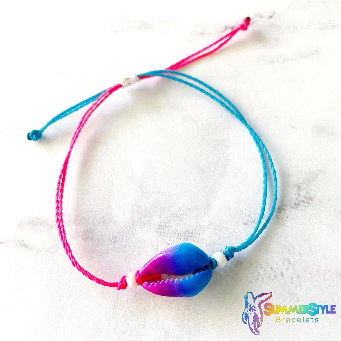 Ombre Rainbow Cowrie Shell Adjustable Waterproof Bracelet, Cowrie Shell Bracelet, Surf Jewelry, SummerStyle Bracelets