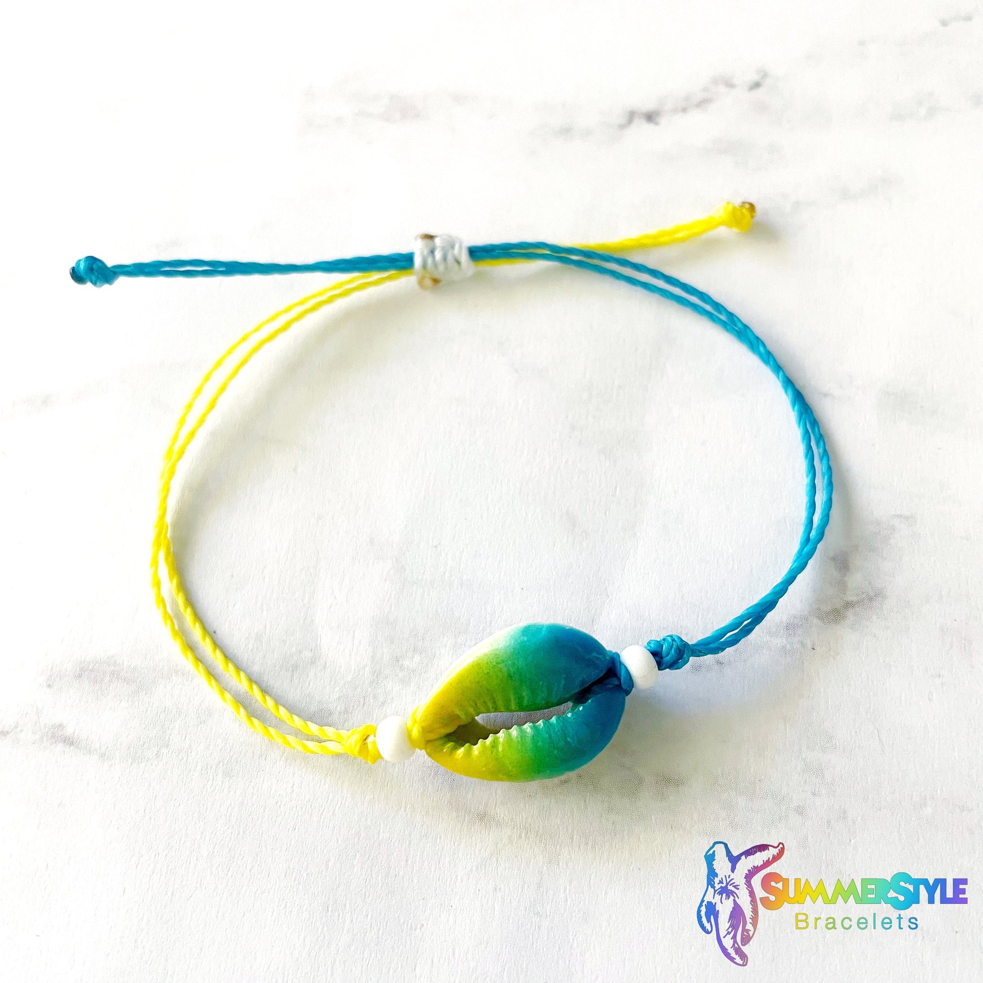 Ombre Rainbow Cowrie Shell Adjustable Waterproof Bracelet, Cowrie Shell Bracelet, Surf Jewelry, SummerStyle Bracelets