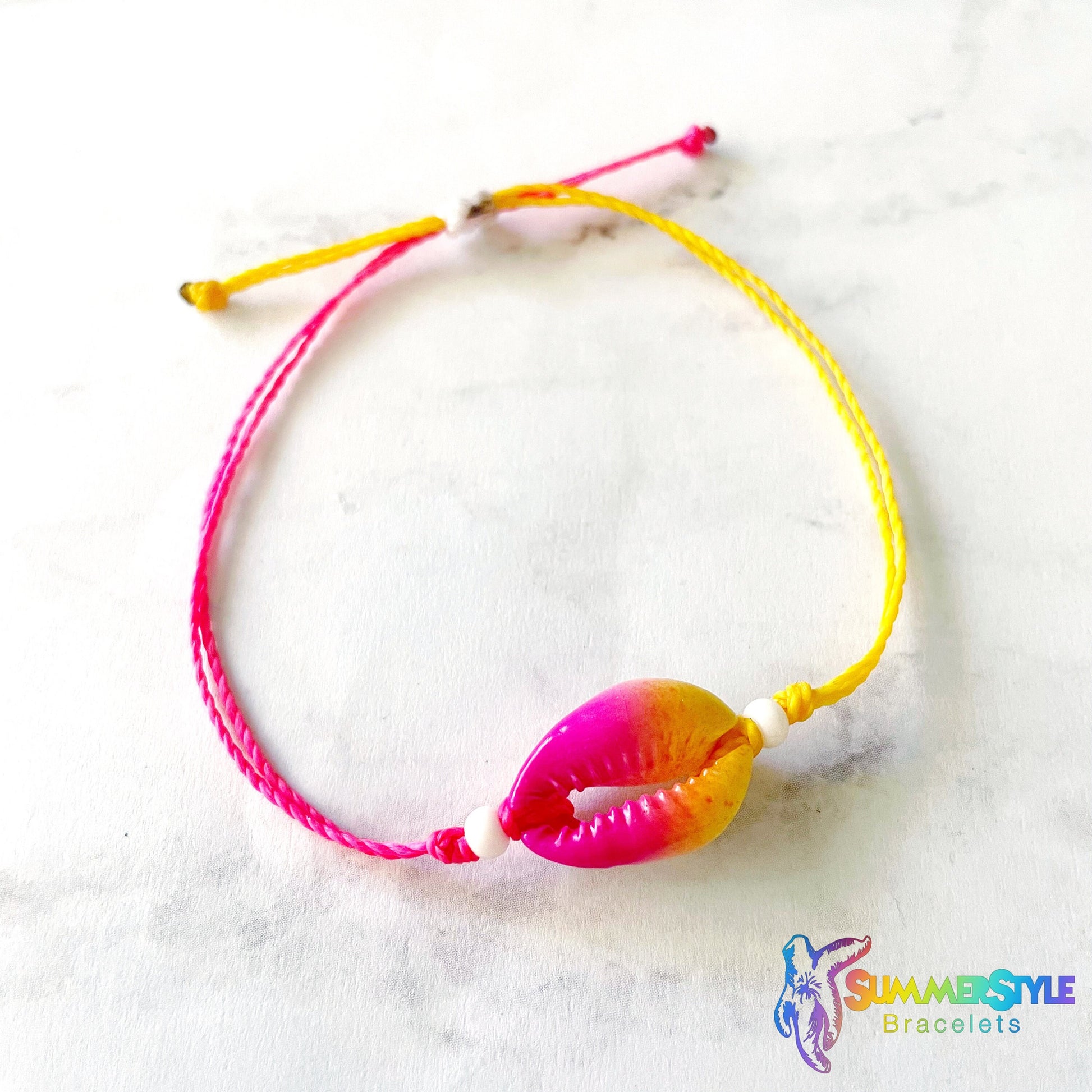 Ombre Rainbow Cowrie Shell Adjustable Waterproof Bracelet, Cowrie Shell Bracelet, Surf Jewelry, SummerStyle Bracelets