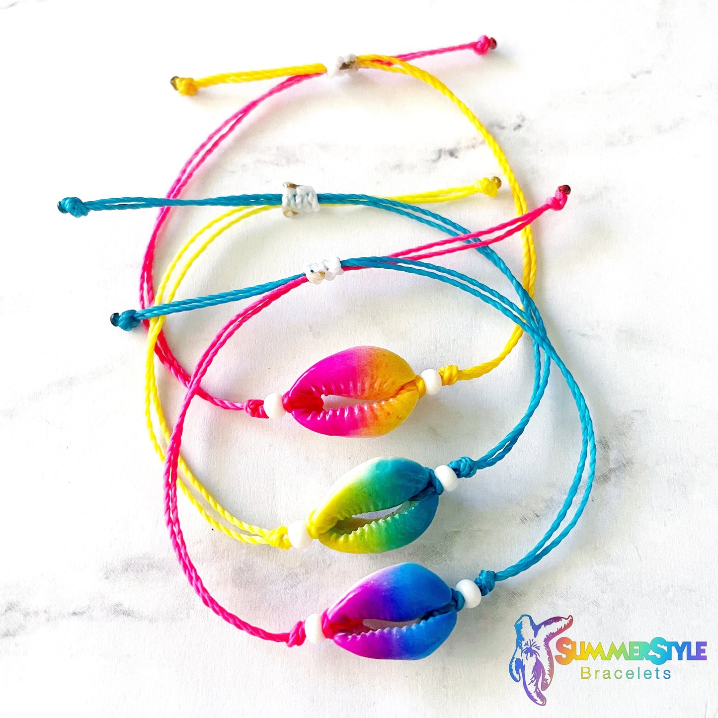 Ombre Rainbow Cowrie Shell Adjustable Waterproof Bracelet, Cowrie Shell Bracelet, Surf Jewelry, SummerStyle Bracelets