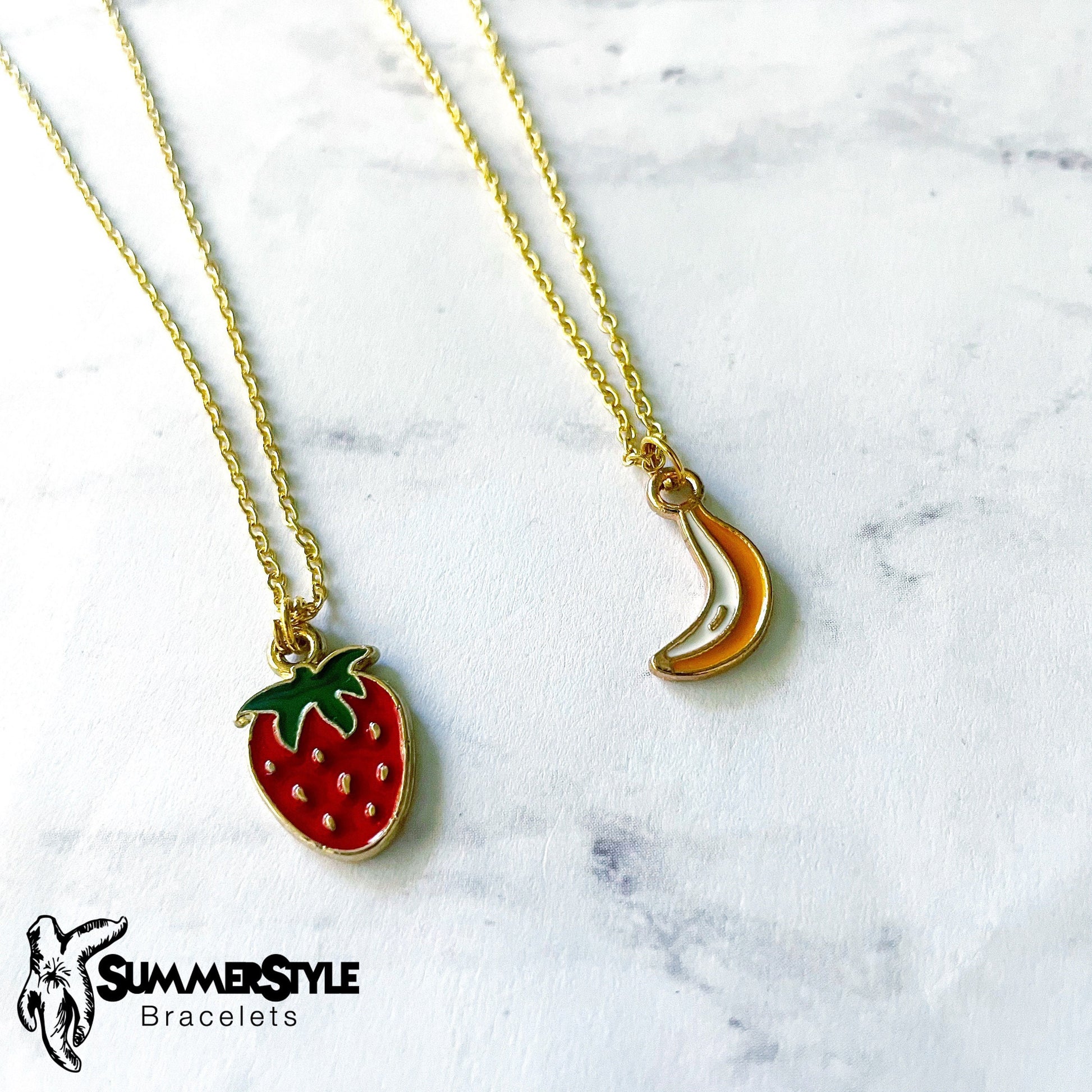 Dainty Fruit Charm Necklace, Strawberry Necklace, Banana Necklace, Gold Chain Necklace, SummerStyle Bracelets