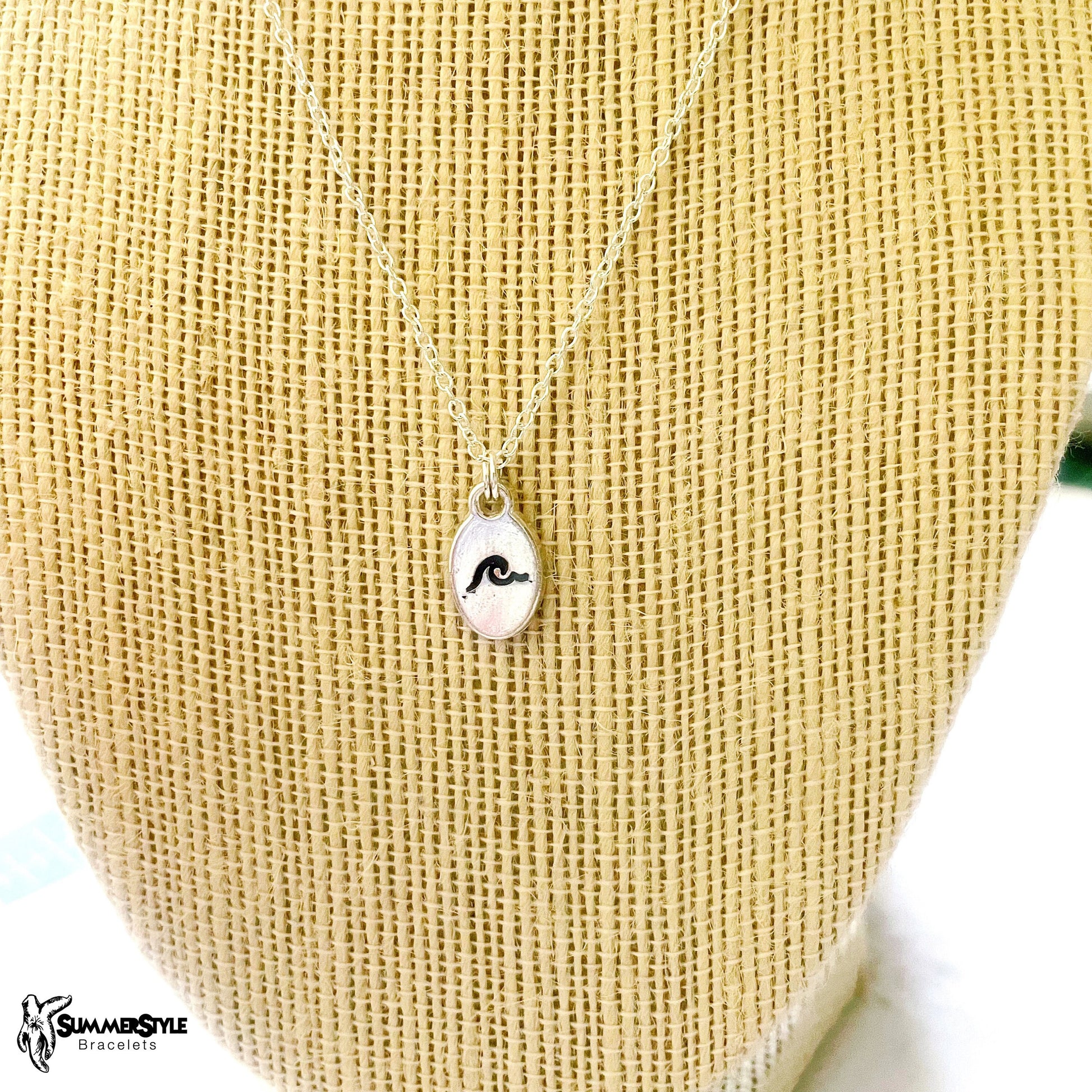 Hand Stamped Wave Charm Necklace, Surf Jewelry, Silver Chain Necklace, SummerStyle Bracelets