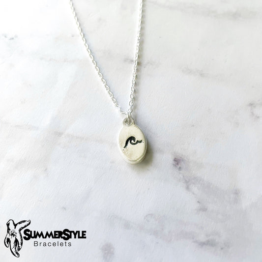 Hand Stamped Wave Charm Necklace, Surf Jewelry, Silver Chain Necklace, SummerStyle Bracelets