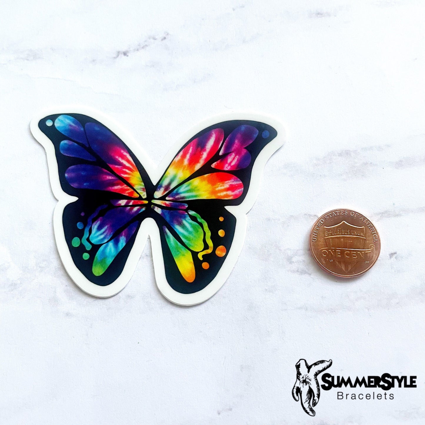 Tie Dye Rainbow Butterfly Waterproof Sticker, Butterfly Sticker, Waterproof Decals, Water Bottle Stickers, SummerStyle Bracelets