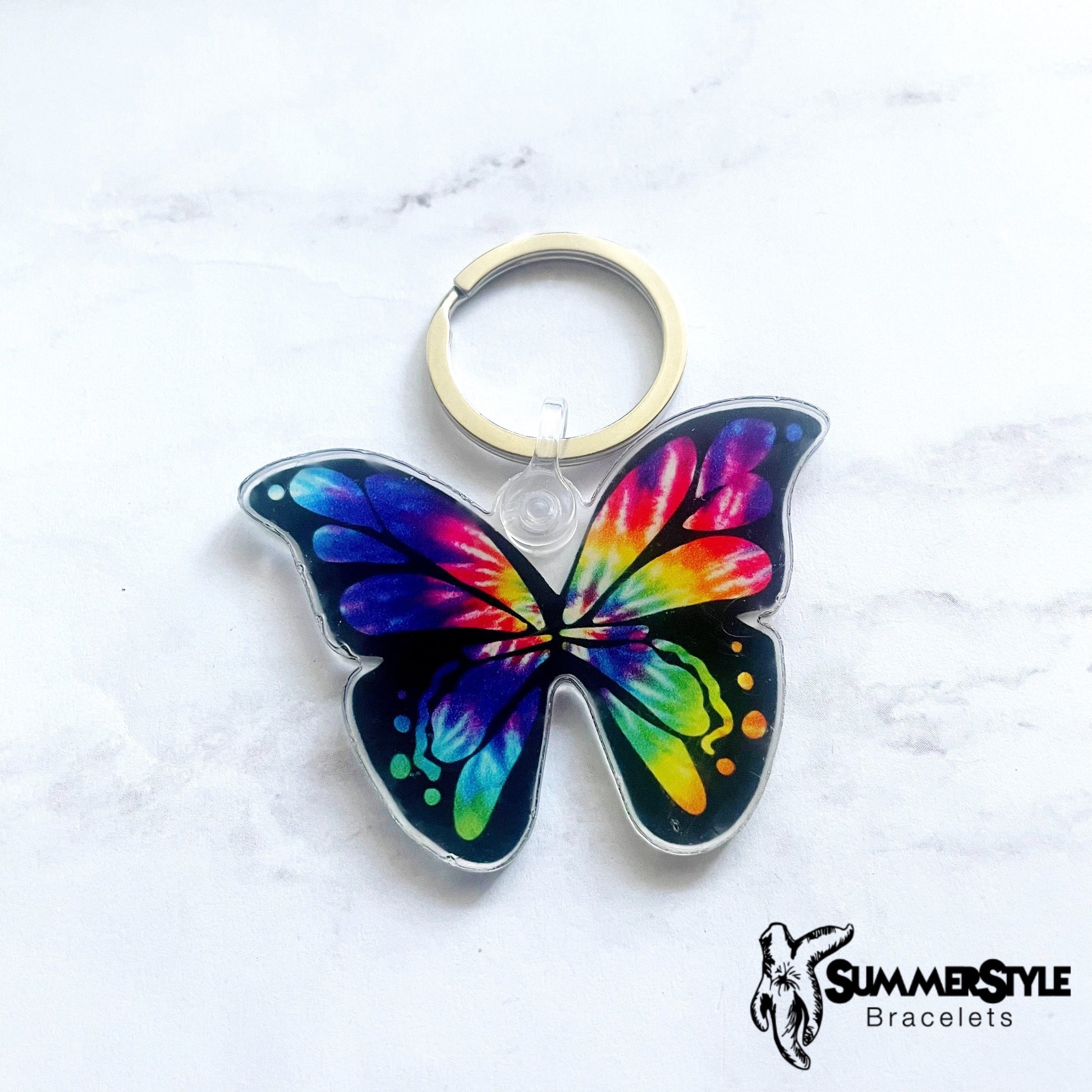 Rainbow Tie Dye Butterfly Acrylic Keychain, Butterfly Gift, Backpack Keychain, Butterfly Keychain, SummerStyle Bracelets