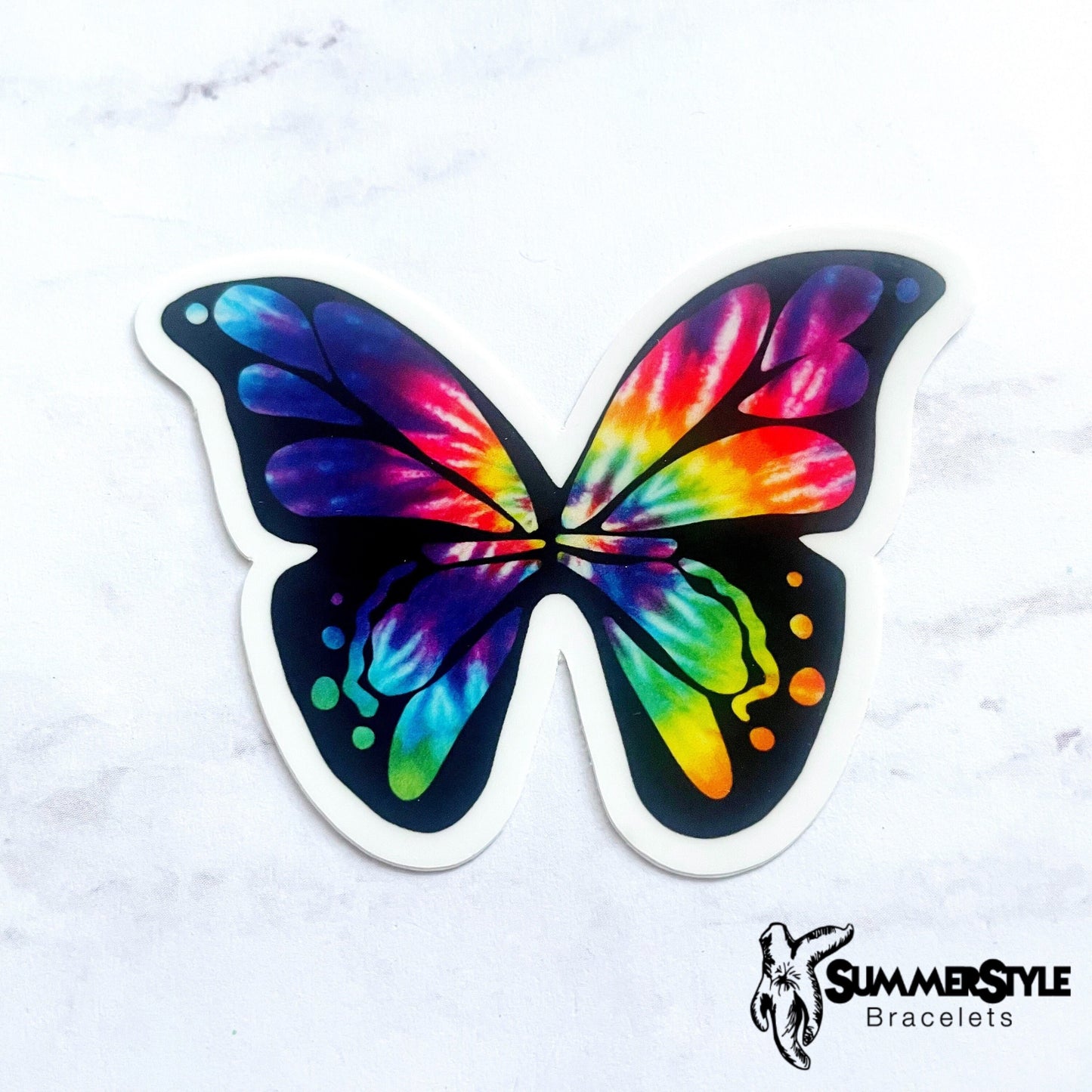 Tie Dye Rainbow Butterfly Waterproof Sticker, Butterfly Sticker, Waterproof Decals, Water Bottle Stickers, SummerStyle Bracelets