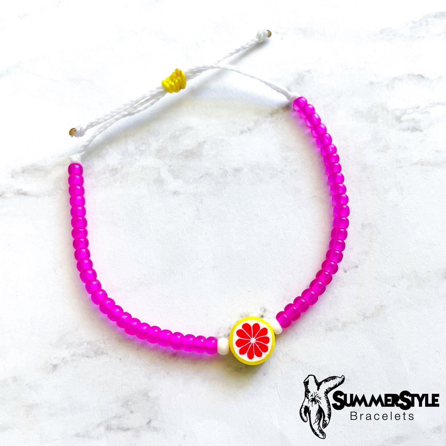 Pink Lemonade Adjustable Waterproof Bracelet Pack, Lemon Bracelet, Lemon Jewelry, Wax Cord Bracelet, SummerStyle Bracelets