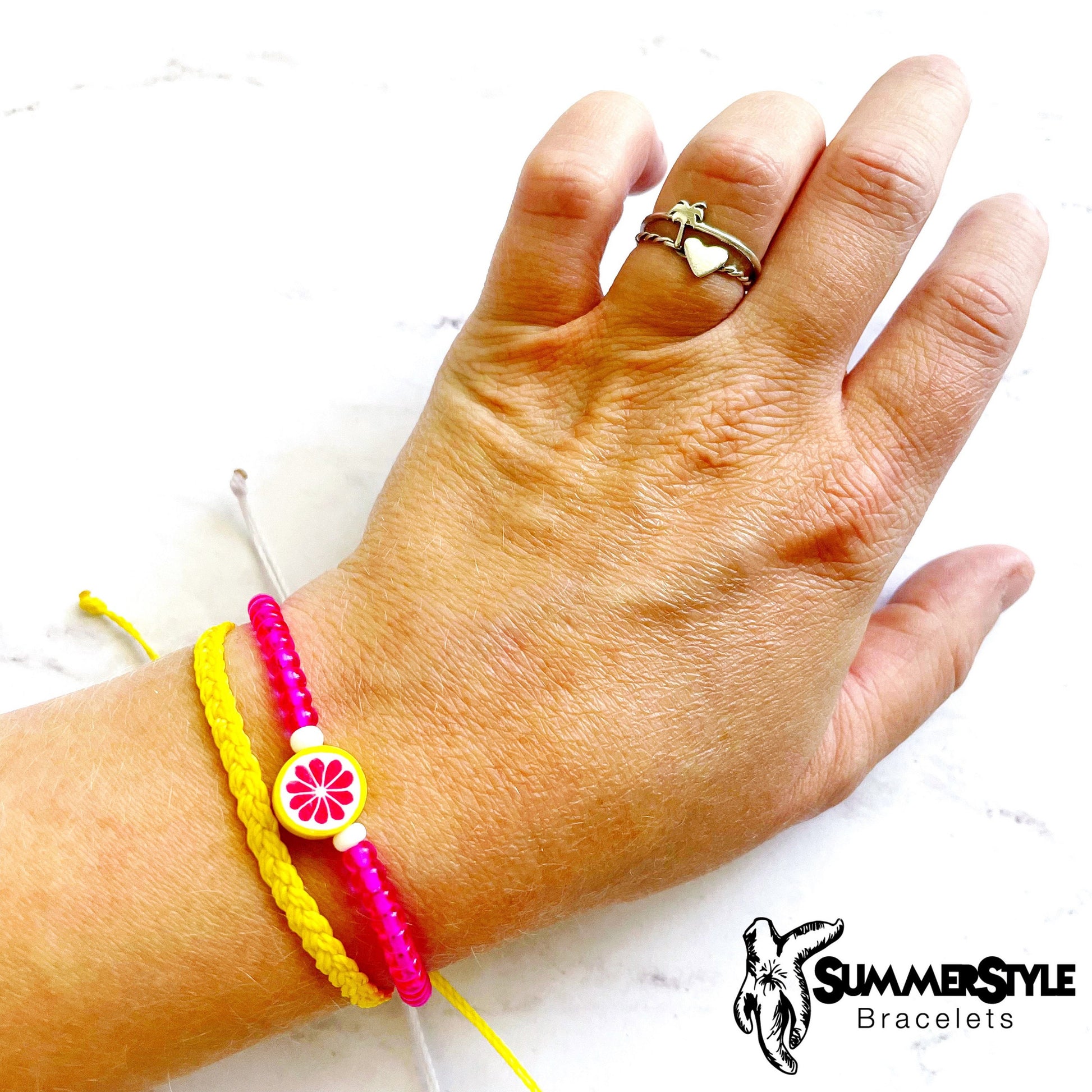 Pink Lemonade Adjustable Waterproof Bracelet Pack, Lemon Bracelet, Lemon Jewelry, Wax Cord Bracelet, SummerStyle Bracelets