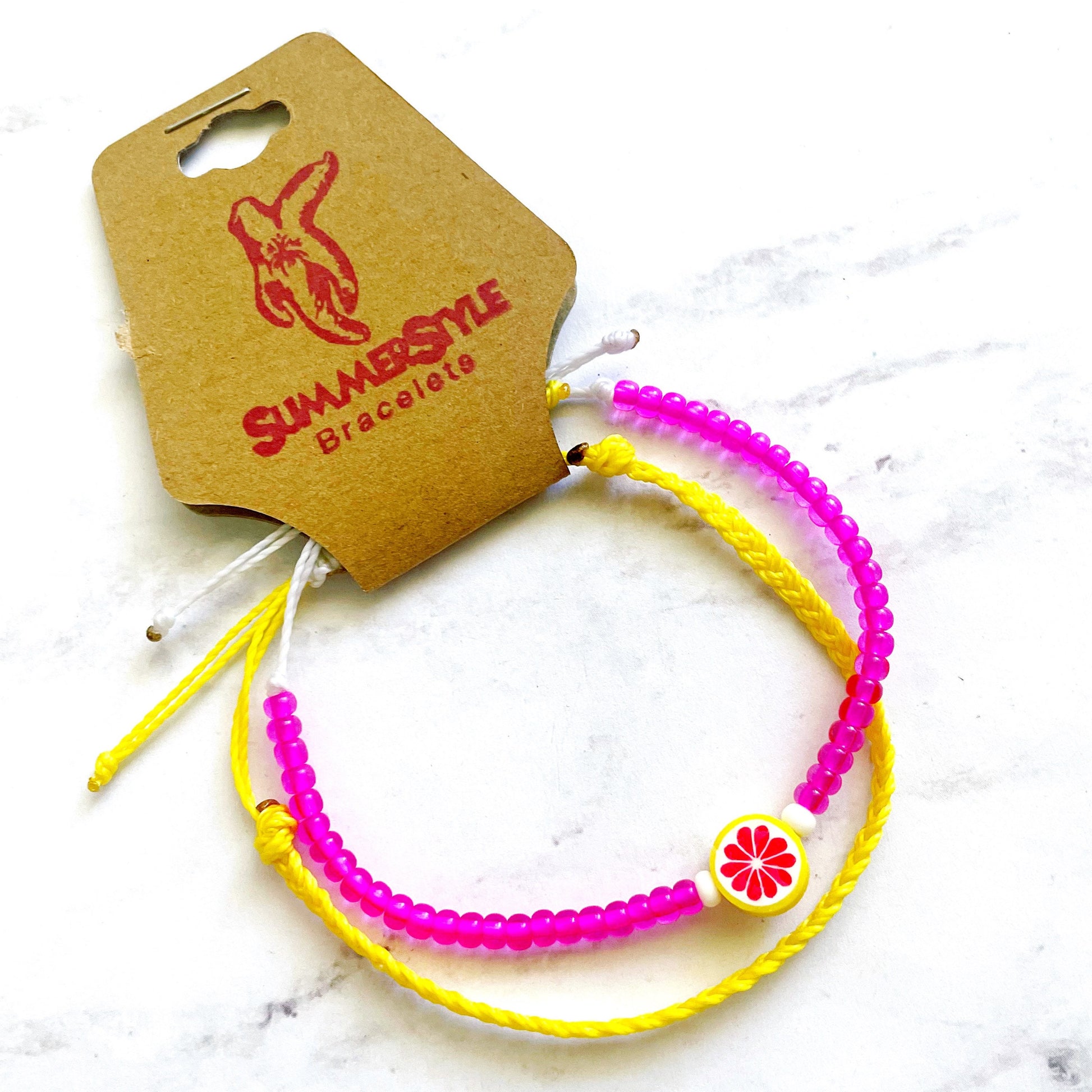 Pink Lemonade Adjustable Waterproof Bracelet Pack, Lemon Bracelet, Lemon Jewelry, Wax Cord Bracelet, SummerStyle Bracelets