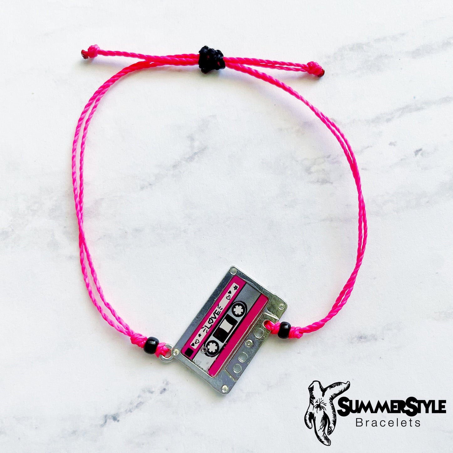 Punk Girl Mixtape Adjustable Waterproof Bracelet Pack, Music Bracelet, Pink & Black Jewelry, Seed Bead Bracelet, SummerStyle Bracelets