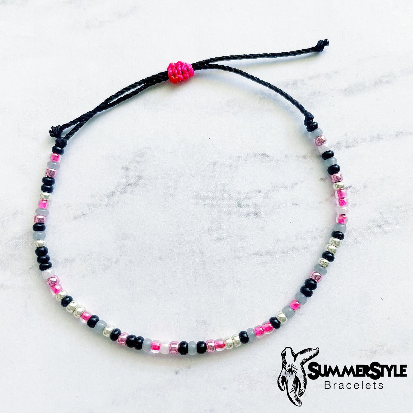 Punk Girl Mixtape Adjustable Waterproof Bracelet Pack, Music Bracelet, Pink & Black Jewelry, Seed Bead Bracelet, SummerStyle Bracelets