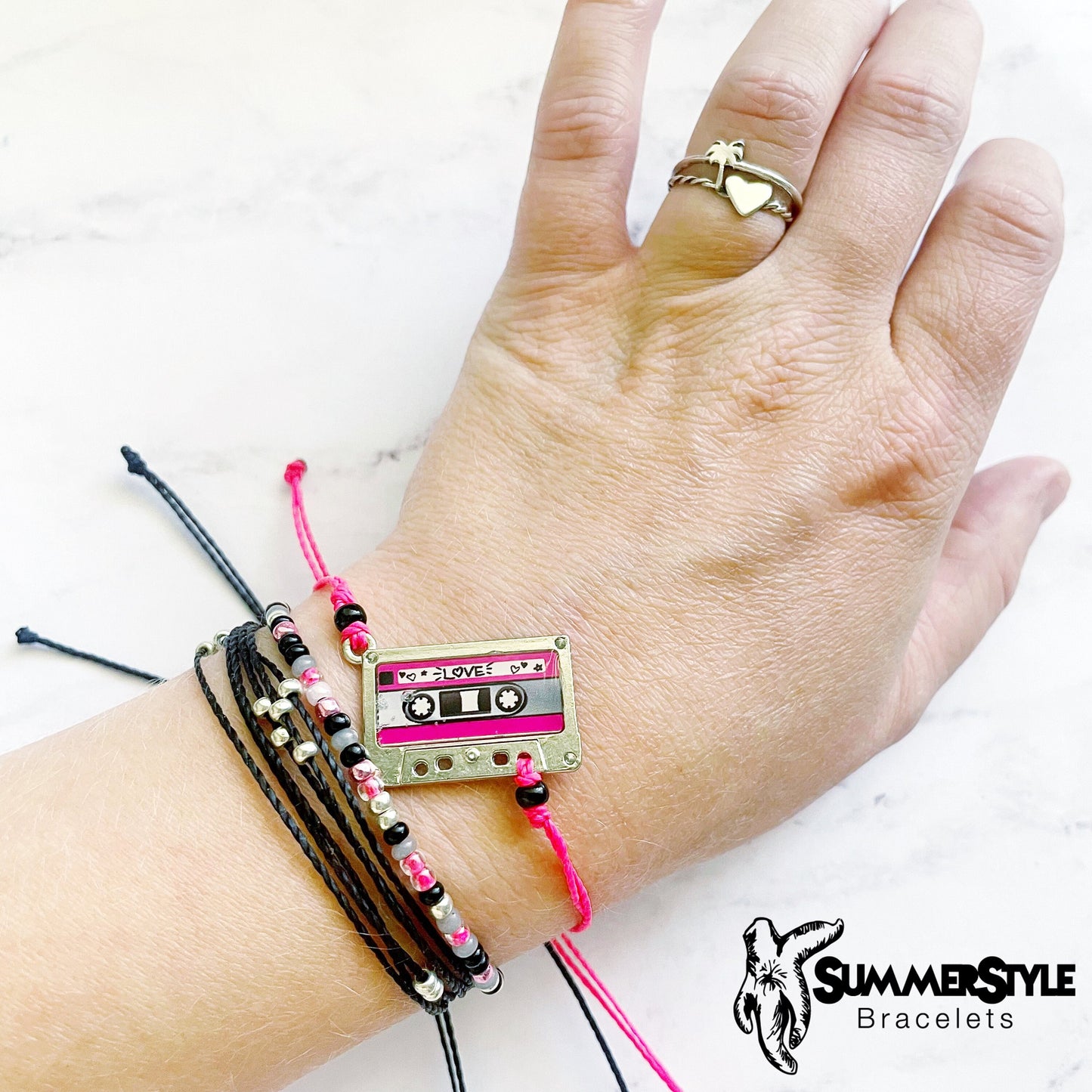 Punk Girl Mixtape Adjustable Waterproof Bracelet Pack, Music Bracelet, Pink & Black Jewelry, Seed Bead Bracelet, SummerStyle Bracelets