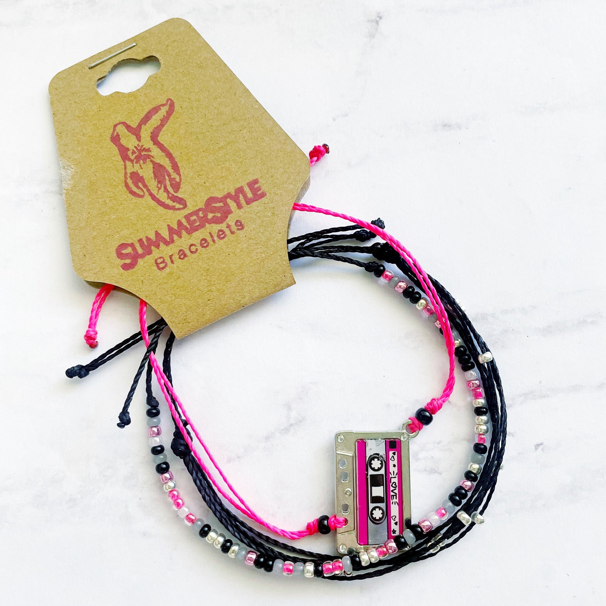 Punk Girl Mixtape Adjustable Waterproof Bracelet Pack, Music Bracelet, Pink & Black Jewelry, Seed Bead Bracelet, SummerStyle Bracelets