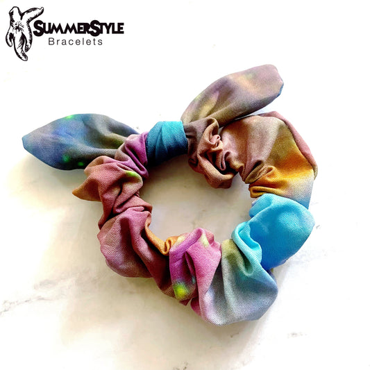 Rainbow Galaxy Scrunchie, Scrunched Bow Hair Tie, Hair Bow, Hair Elastic, Hair Accessories, Bow Hair Tie, SummerStyle Bracelets