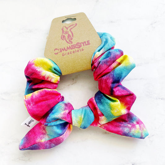 Rainbow Tie Dye Scrunchie, Scrunched Bow Hair Tie, Hair Bow, Hair Elastic, Hair Accessories, Bow Hair Tie, SummerStyle Bracelets