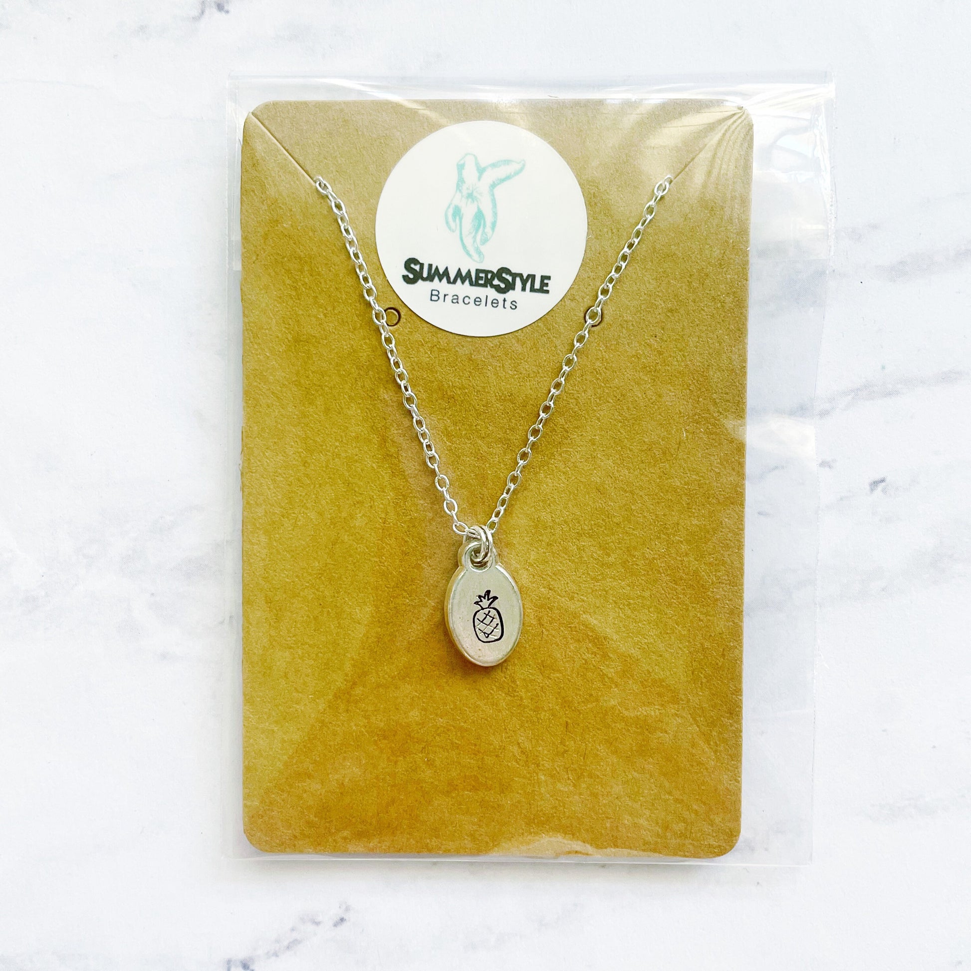 Hand Stamped Pineapple Charm Necklace, Pineapple Jewelry, Silver Chain Necklace, SummerStyle Bracelets