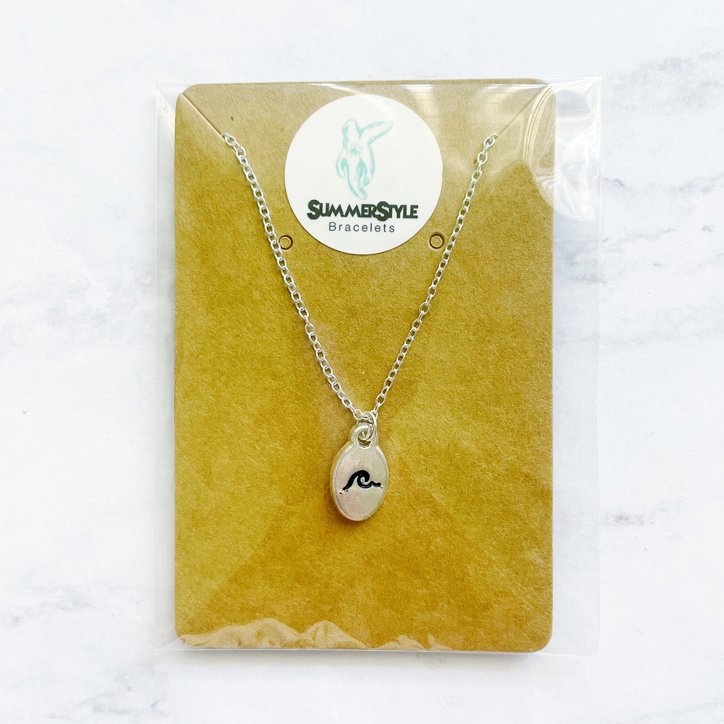 Hand Stamped Wave Charm Necklace, Surf Jewelry, Silver Chain Necklace, SummerStyle Bracelets