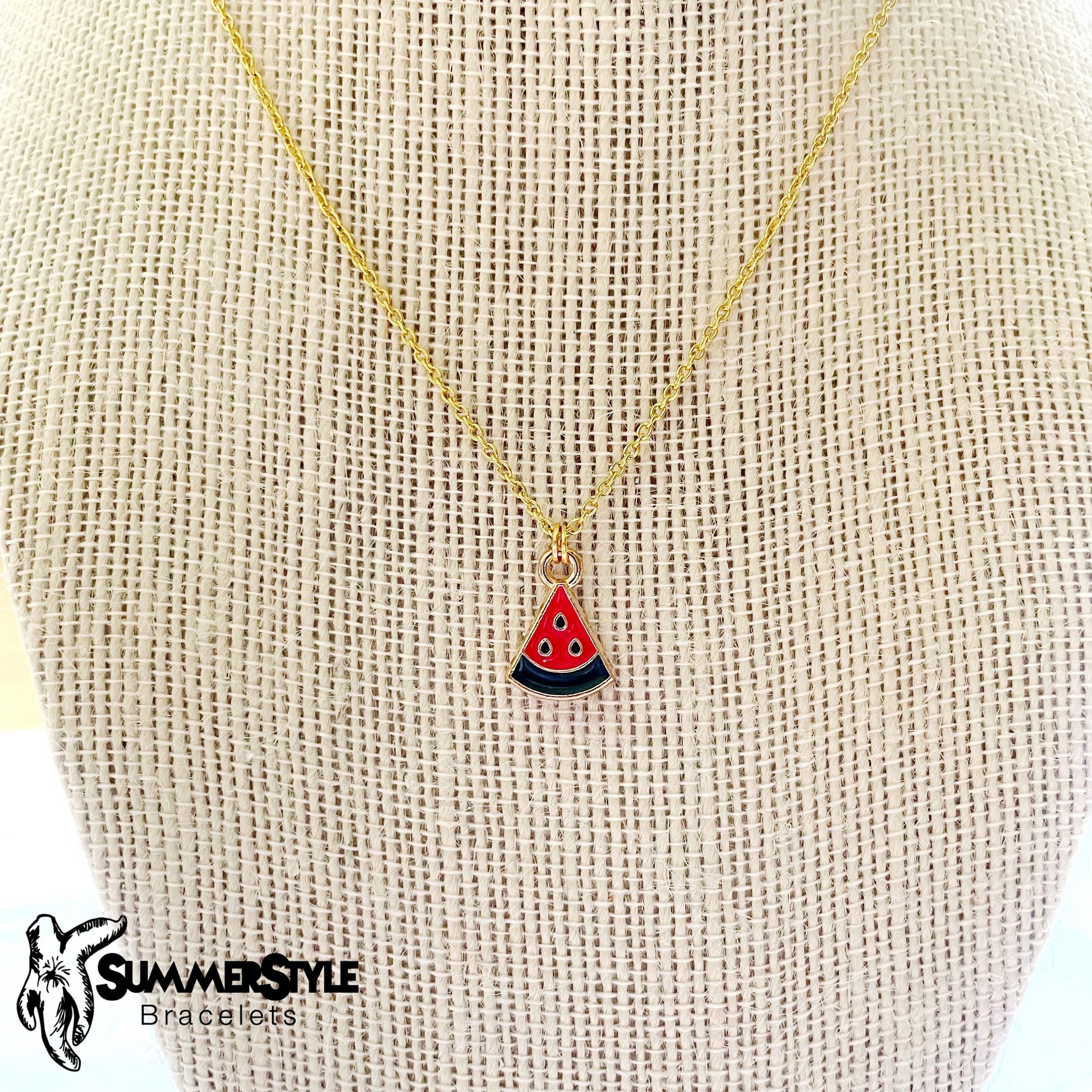 Dainty Watermelon Slice Charm Necklace, Watermelon Necklace, Fruit Jewelry, Gold Chain Necklace, SummerStyle Bracelets