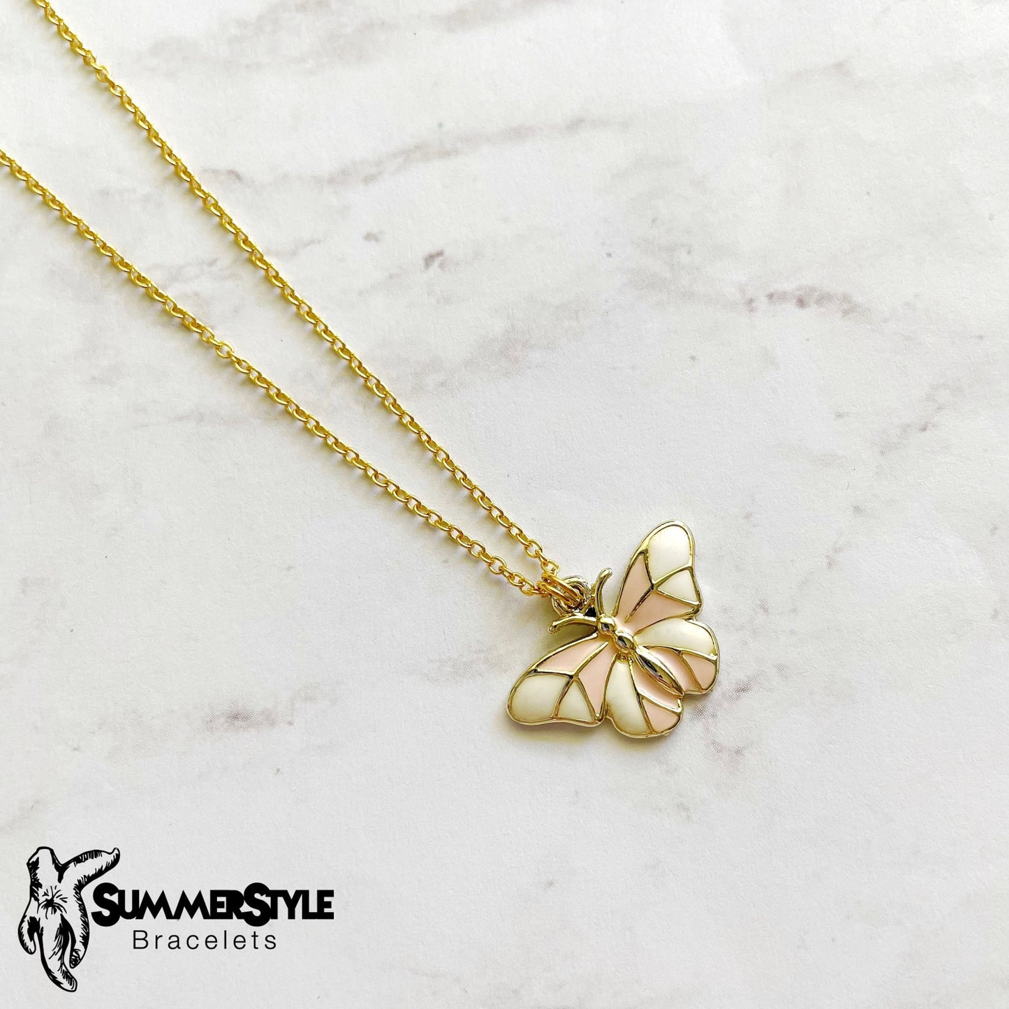 Dainty Pink Butterfly Necklace, Butterfly Jewelry, Gold Chain Necklace, SummerStyle Bracelets