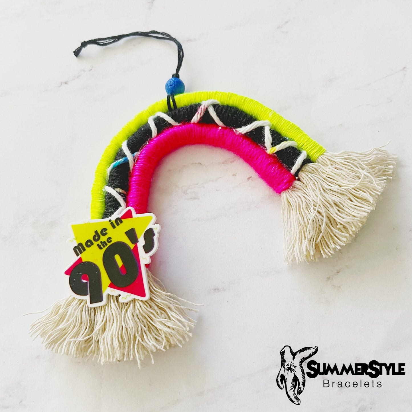 Made in the 90’s Rainbow Macrame Car Charm, Tie Dye Macrame, Boho Accessories, Macrame Rainbow, SummerStyle Bracelets