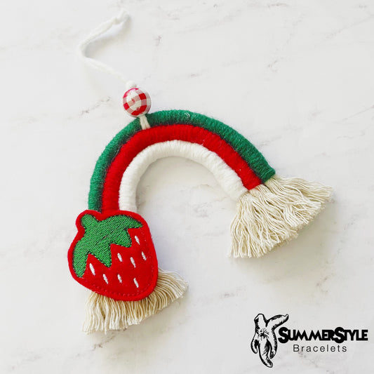 Sweet Strawberry Macrame Rainbow Car Charm, Macrame Wall Hanging, Boho Accessories, Macrame Rainbow, SummerStyle Bracelets