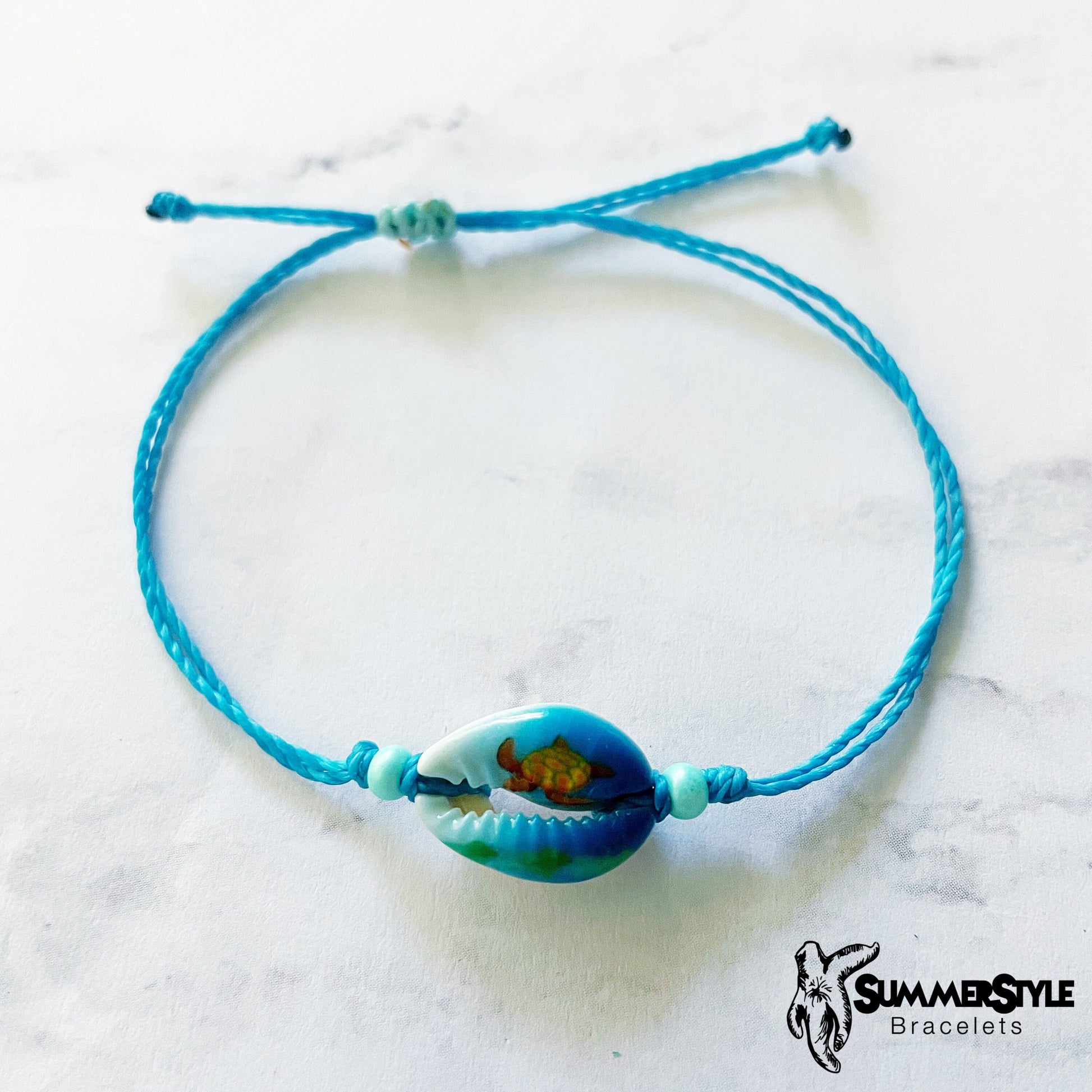 Painted Cowrie Shell Adjustable Waterproof Bracelet, Cowrie Shell Bracelet, Wax Cord Bracelet, Waterproof Cord