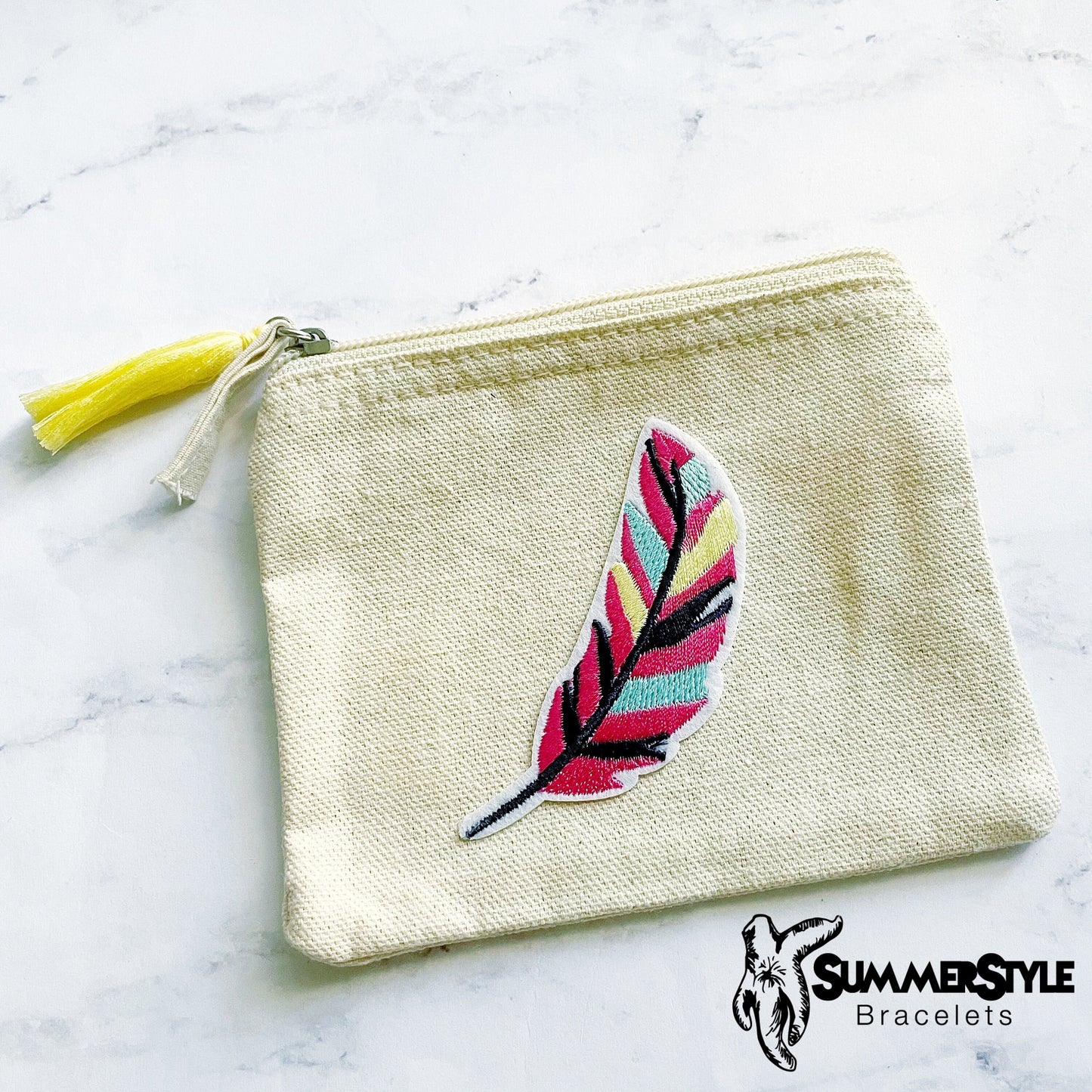 Falling Feather Mini Canvas Zipper Pouch, Coin Purse, Change Purse, Jewelry Storage, Jewelry Pouch, SummerStyle Bracelets