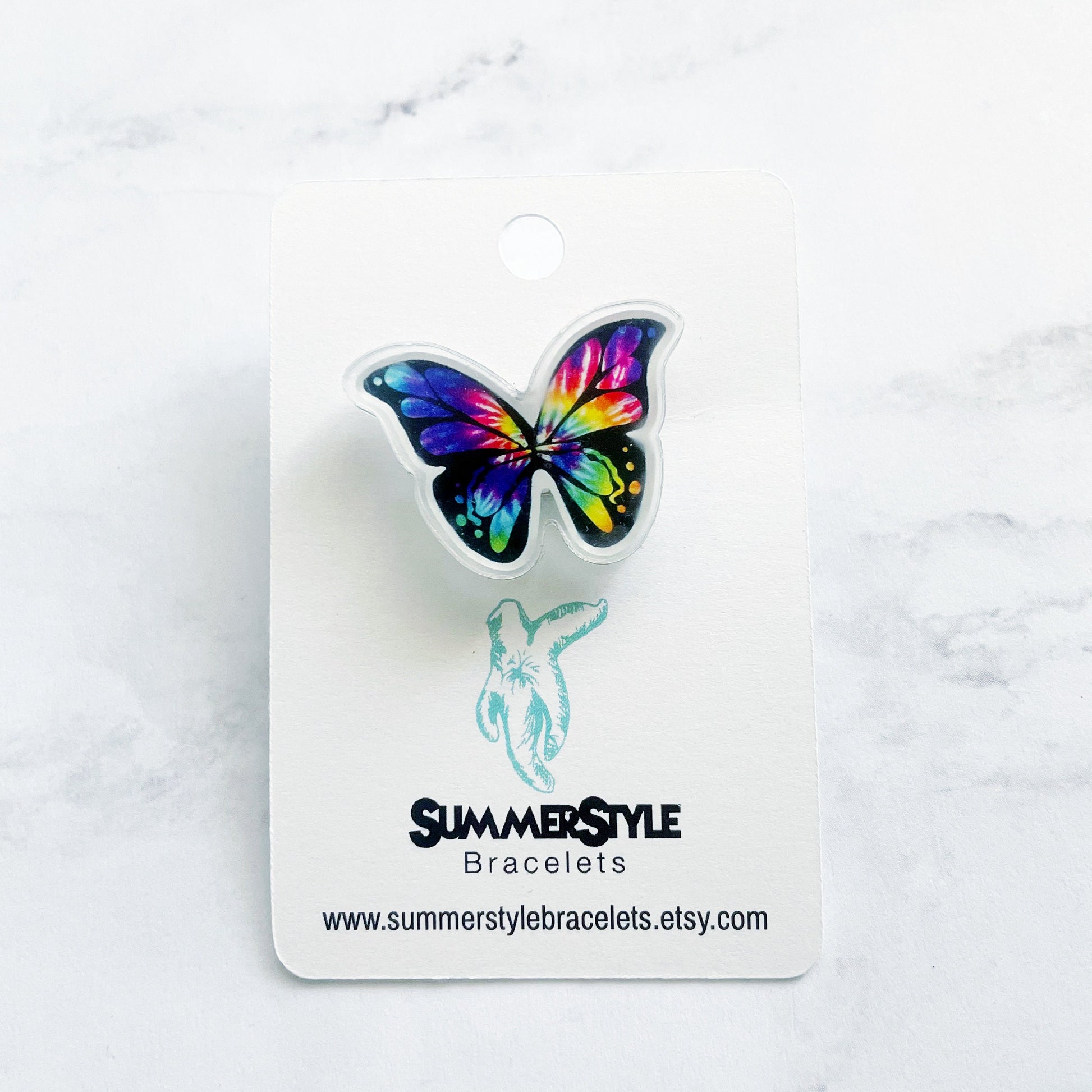 Rainbow Butterfly Acrylic Pin, Backpack Pin, Summer Pin, Butterfly Gift, Mini Acrylic Pin, SummerStyle Bracelets