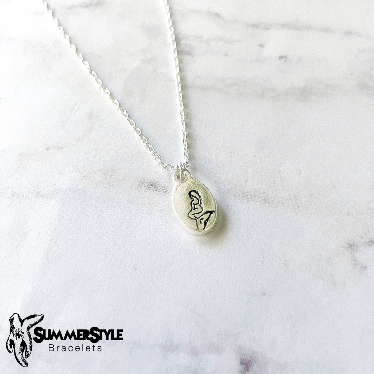 Hand Stamped Mermaid Charm Necklace, Mermaid Jewelry, Silver Chain Necklace, SummerStyle Bracelets