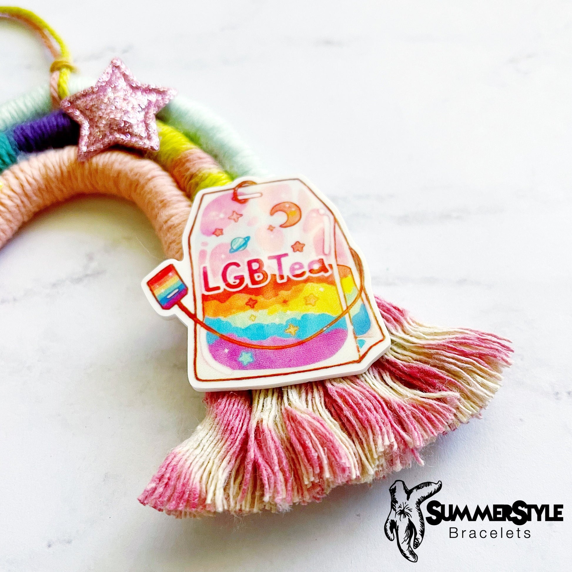 LGBTea Rainbow Macrame Car Charm, Tie Dye Macrame, Boho Accessories, Macrame Rainbow, SummerStyle Bracelets