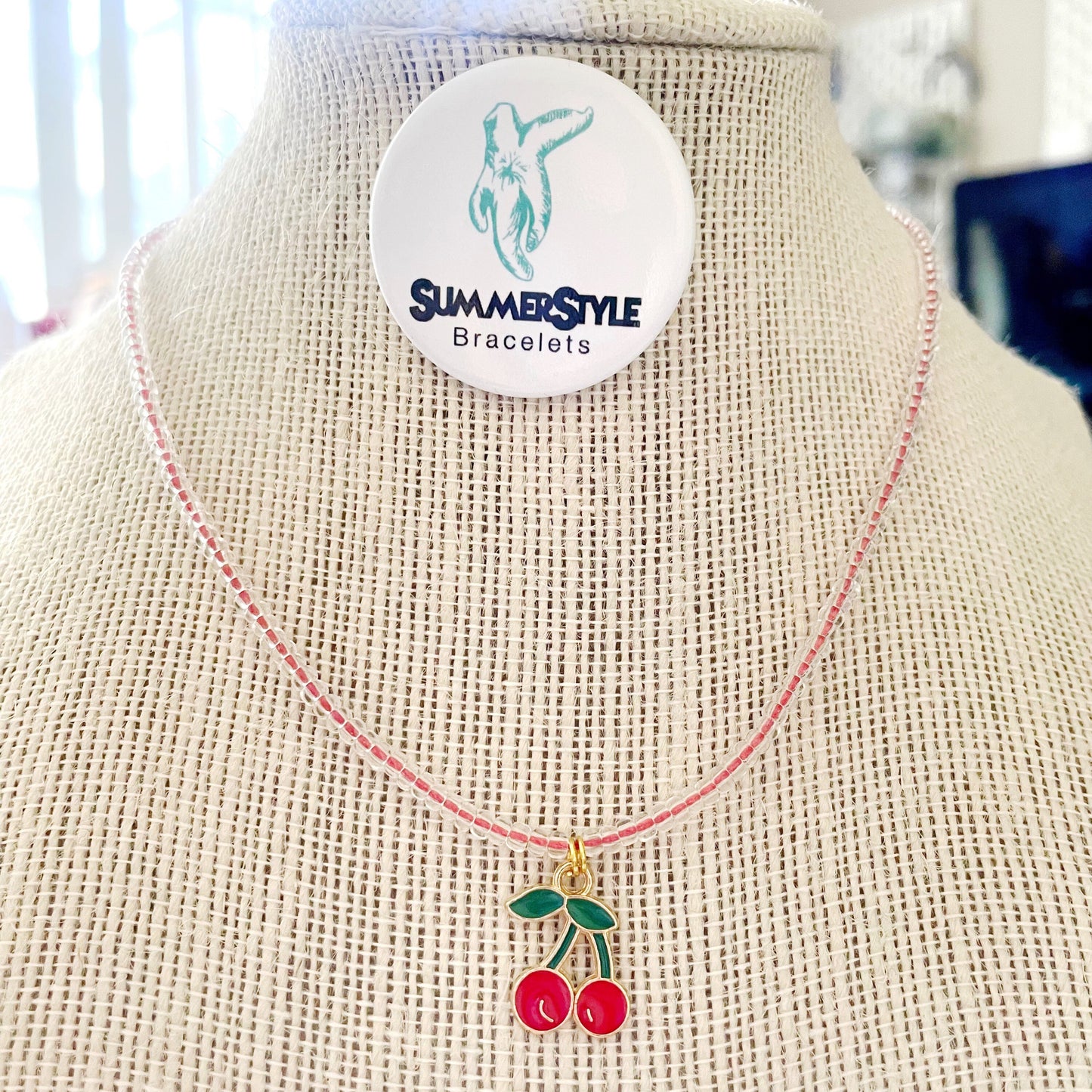 Charming Cherry Beaded Choker, Choker Necklace, Seed Bead Choker, Summer Jewelry, SummerStyle Bracelets