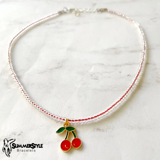 Charming Cherry Beaded Choker, Choker Necklace, Seed Bead Choker, Summer Jewelry, SummerStyle Bracelets