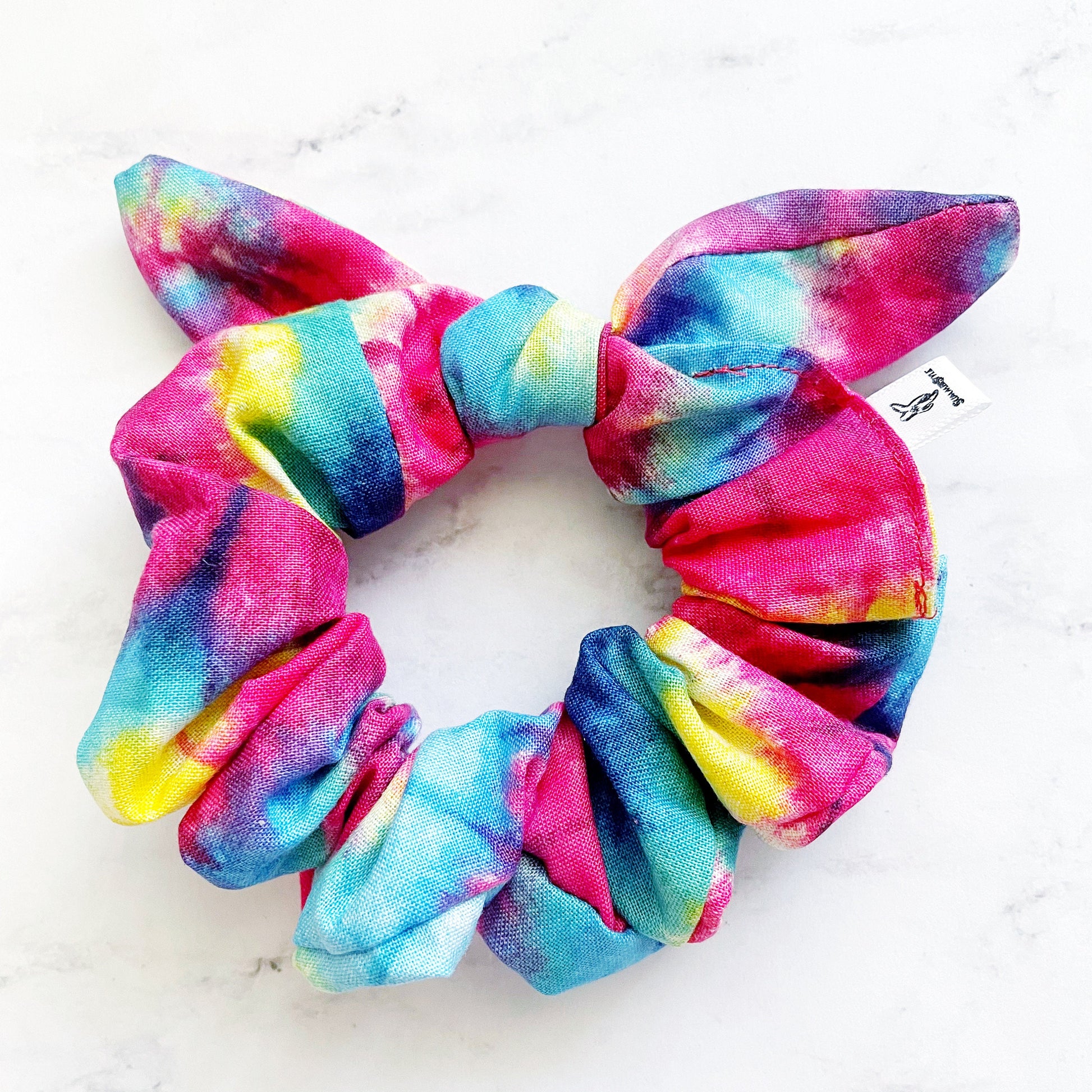 Rainbow Tie Dye Scrunchie, Scrunched Bow Hair Tie, Hair Bow, Hair Elastic, Hair Accessories, Bow Hair Tie, SummerStyle Bracelets