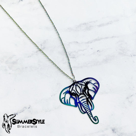 Oil Slick Rainbow Elephant Charm Necklace, Elephant Jewelry, Silver Chain Necklace, SummerStyle Bracelets