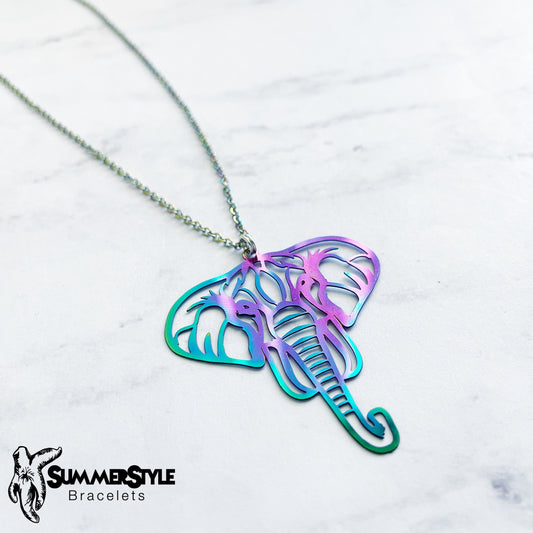 Oil Slick Rainbow Elephant Charm Necklace, Elephant Jewelry, Silver Chain Necklace, SummerStyle Bracelets