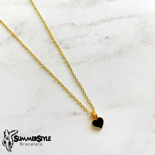 Dainty Black Heart Necklace, Heart Jewelry, Gold Chain Necklace, SummerStyle Bracelets