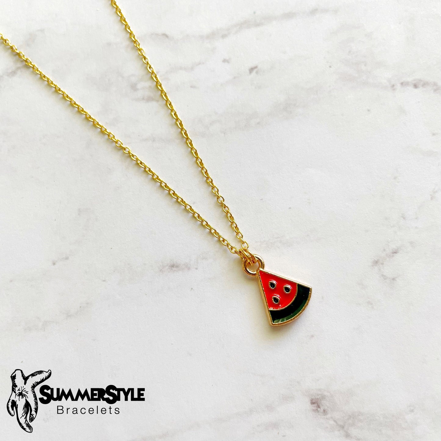 Dainty Watermelon Slice Charm Necklace, Watermelon Necklace, Fruit Jewelry, Gold Chain Necklace, SummerStyle Bracelets