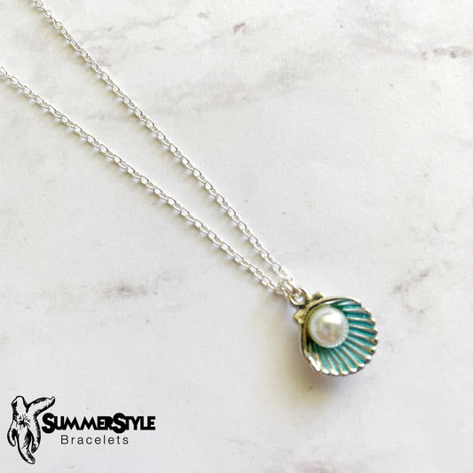 Pearl & Seashell Charm Necklace, Mermaid Jewelry, Silver Chain Necklace, SummerStyle Bracelets