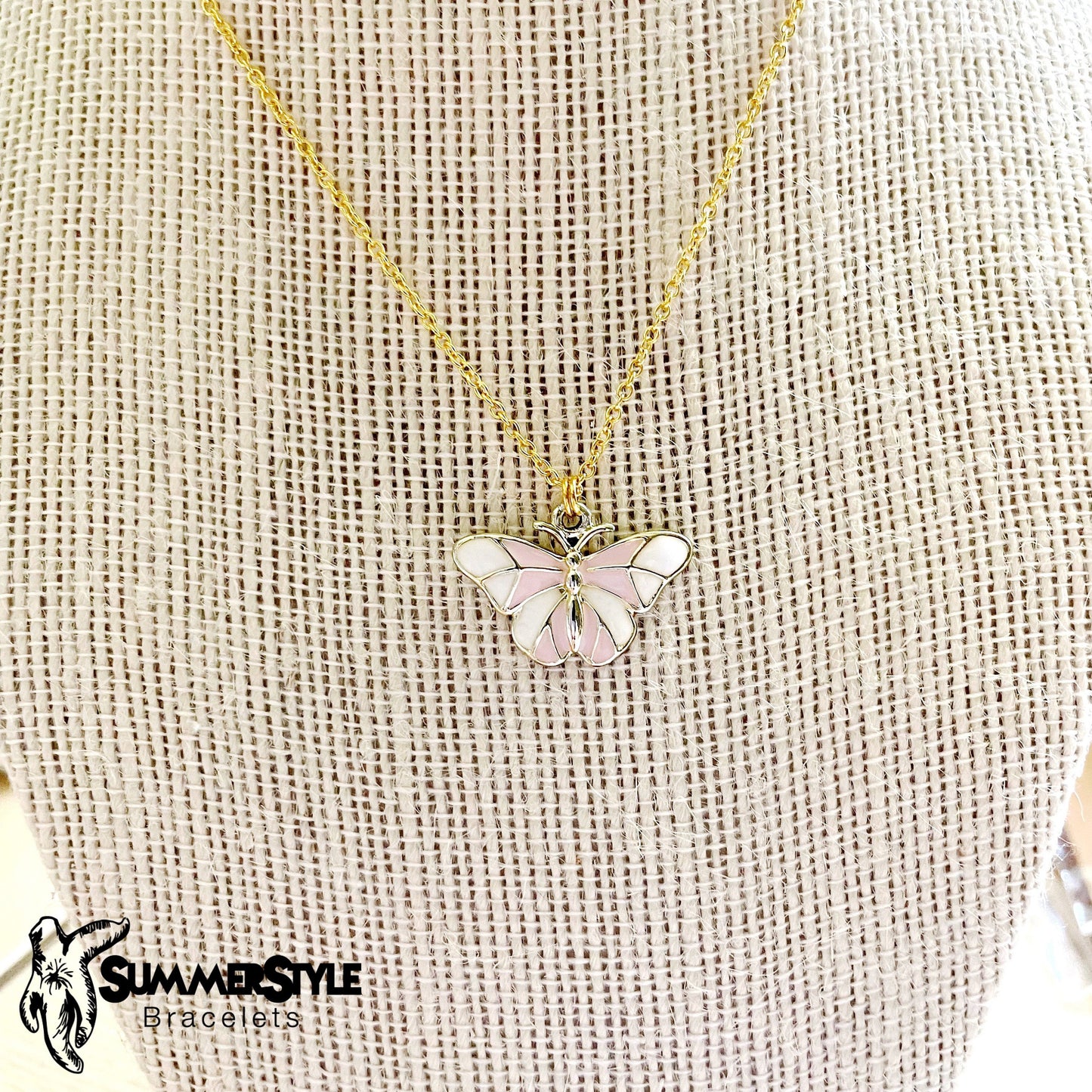 Dainty Pink Butterfly Necklace, Butterfly Jewelry, Gold Chain Necklace, SummerStyle Bracelets