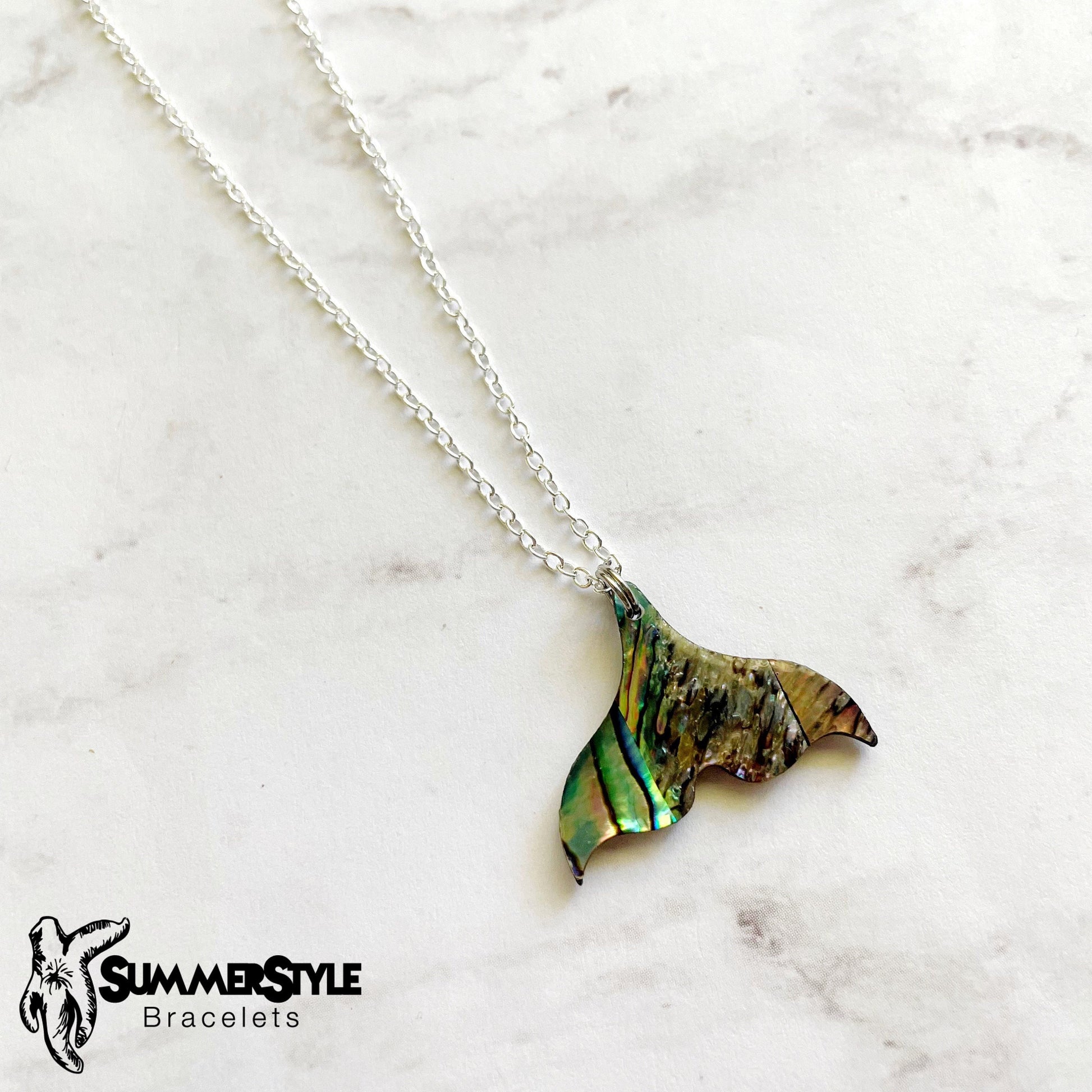 Abalone Mermaid Tail Necklace, Mermaid Jewelry, Abalone Shell Pendant, Silver Chain Necklace, SummerStyle Bracelets