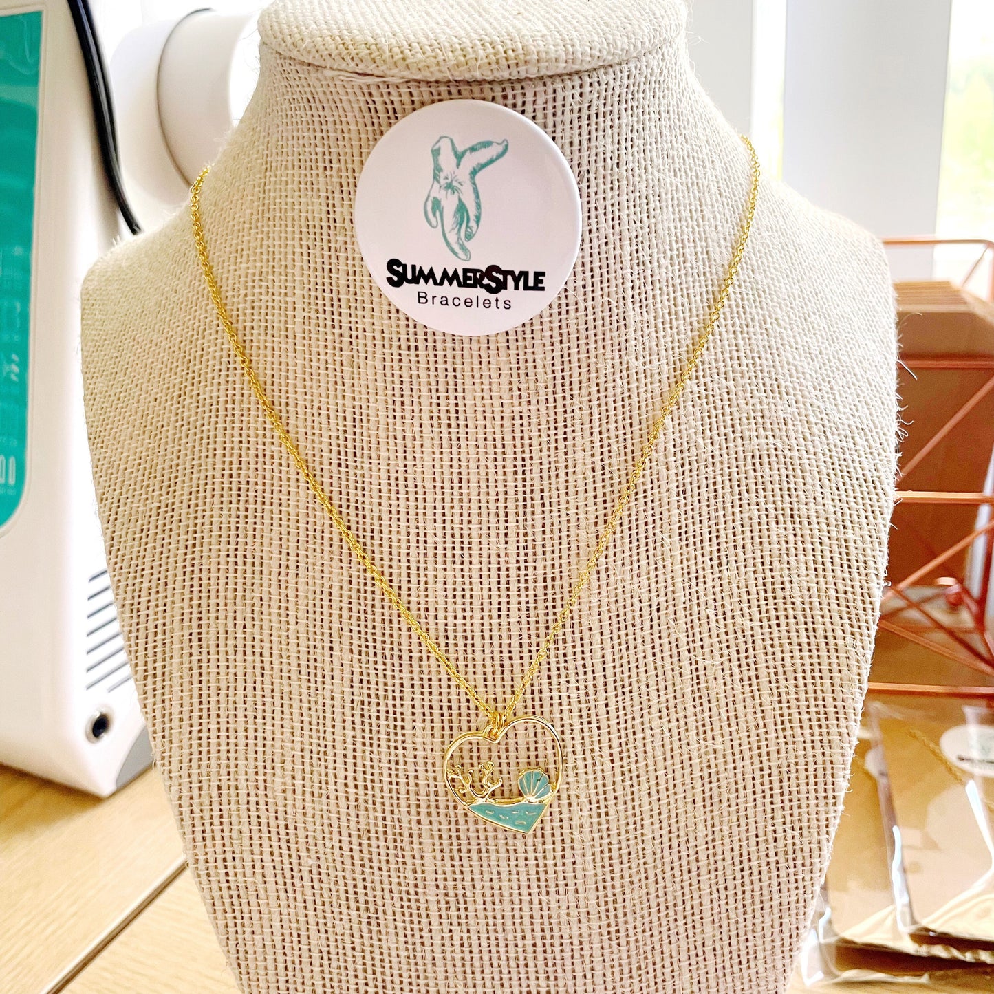 Ocean Heart Charm Necklace, Mermaid Jewelry, Gold Chain Necklace, SummerStyle Bracelets
